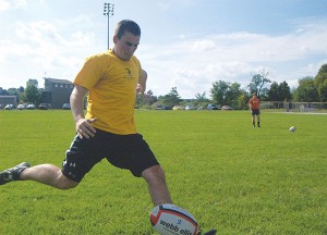 Jarrod Daul Kicks Off Photo By: Sam Lehnert | Ad Layout AssistantFreshman Jarrod Daul kicks off at rugby practice on Friday, Sept. 4. The team is short on players going into its 19th season and is looking for some aggressive new faces to tackle the new school year with them.
